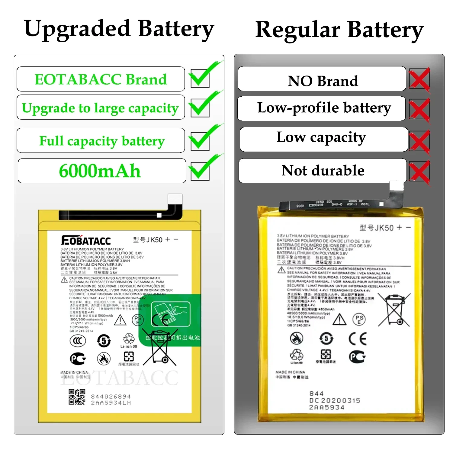 EOTABACC 100% New Original Battery JK50 For Motorola G7 Power/G8 power lite/E7 Plus/G9 play/MOTO G9 6000mAh Battery + Free Tools