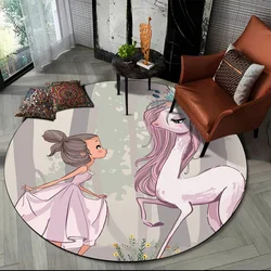 Cartoon Ballet Girl Unicorn Fairy Ballerina Round Carpet Rug for Living Room Bedroom Child Decor,Pet Area Rug Non-slip Floor Mat