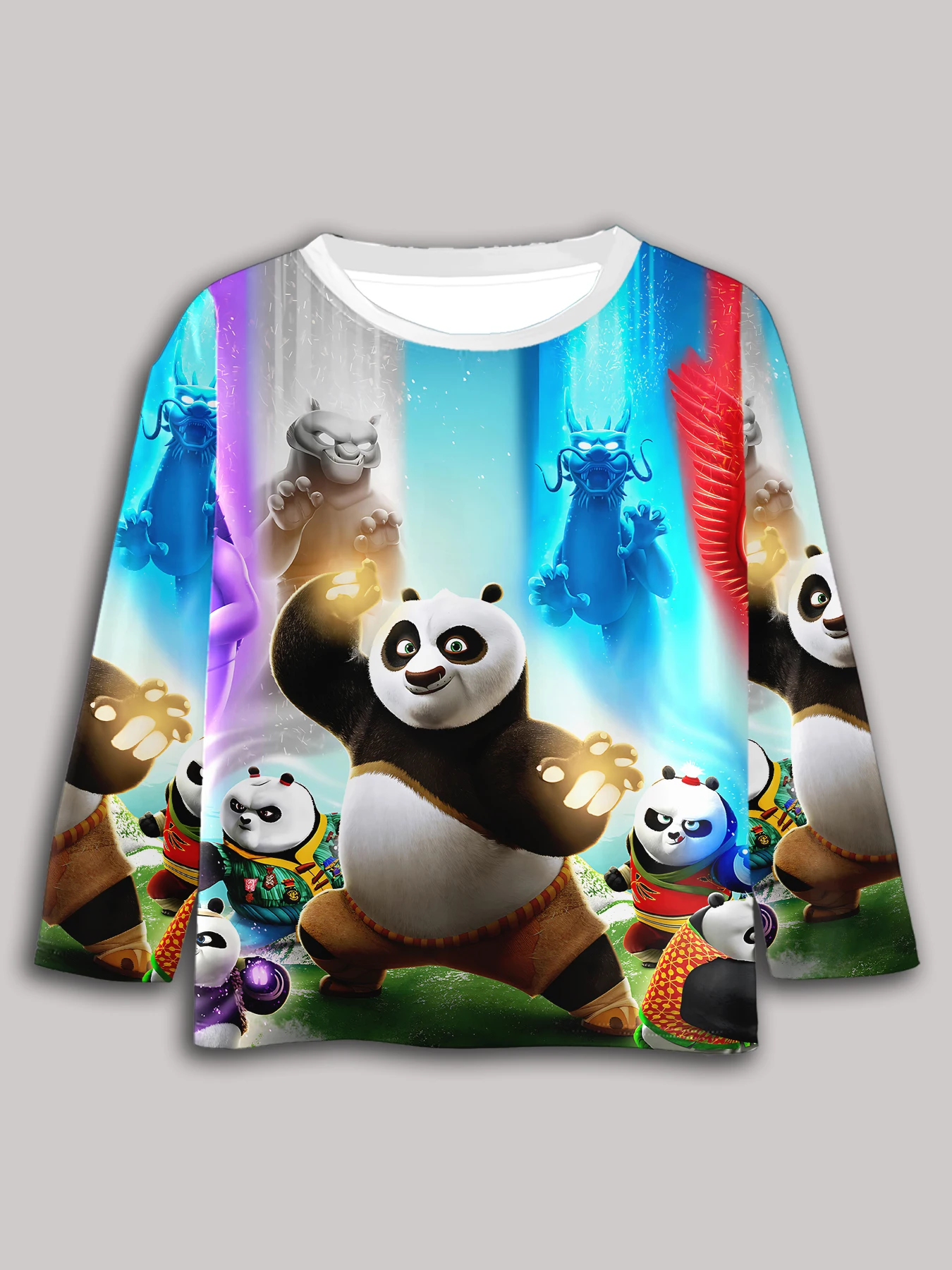 3D Print Kung Fu Panda Children T-Shirt Long Sleeve Spring Fall Clothes Casual Round Neck Boys and Girls Tops