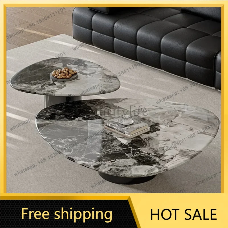 Home Natural Luxury Stone Coffee Table Marble Designer Stainless Steel Triangular