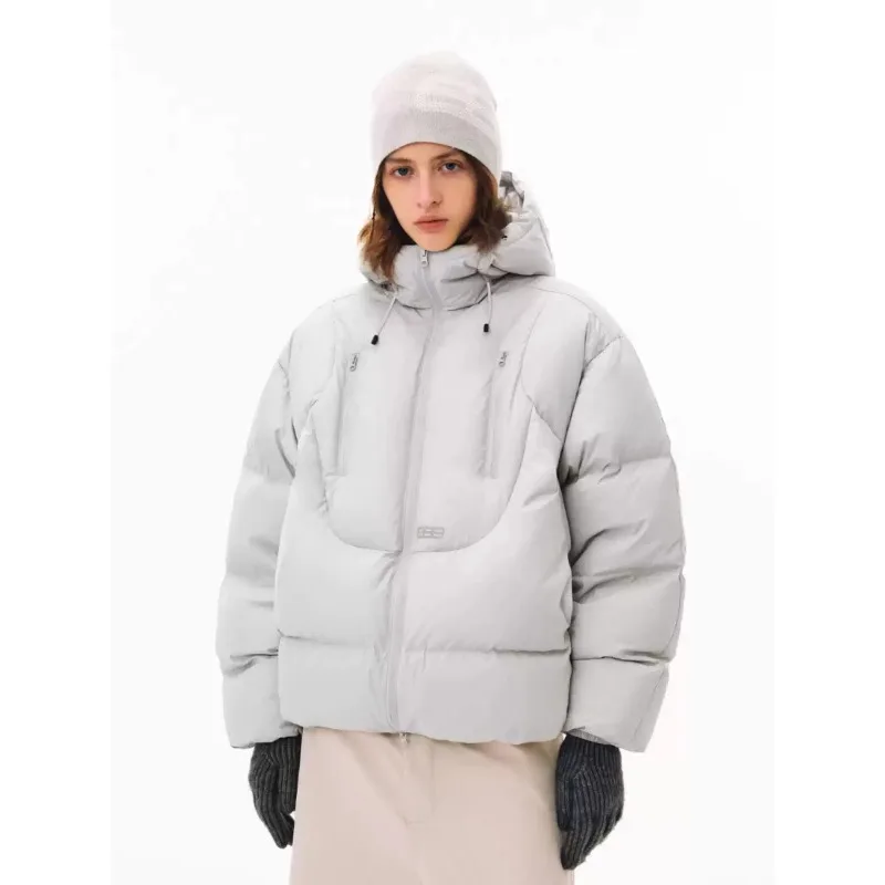 Men Double Pull Hood Short Cotton Jacket Baker's Clothing Zipper Jacket Winter New Loose Coconut White Warm Coat Winter Jackets