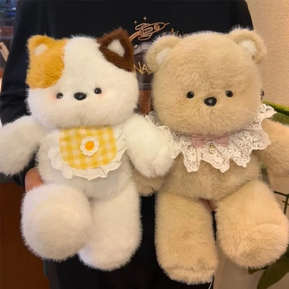 New Kawaii Running Bear Plush Toys Cartoon Rabbit Stuffed Running Animal with Bib 40cm Accompany Doll Gifts