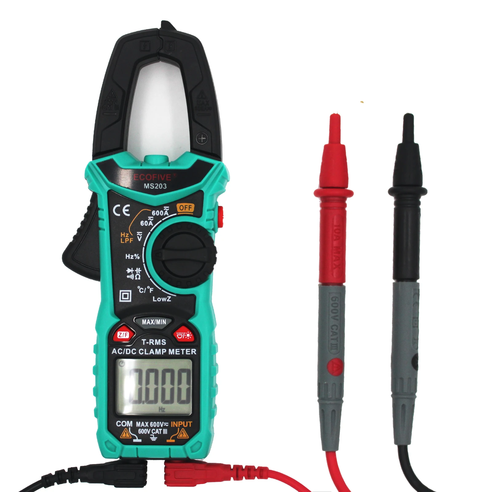 MS203 Digital Current Clamp Meter AC/DC Current Voltage 6000 Counts NCV Trms USB Clamp Meter Mulitimeter Tester