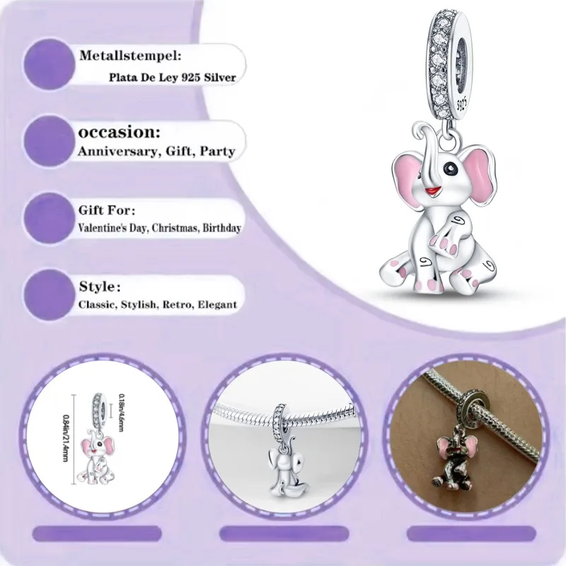 

Браслет с подвеской в виде слона из стерлингового серебра 925 пробы, женские украшения, подарок