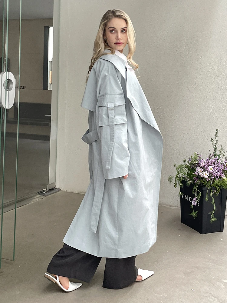 2024 Spring Autumn New Designer Korea Women\'s windbreaker Maxi Long Trench Coat Cotton Outerwear