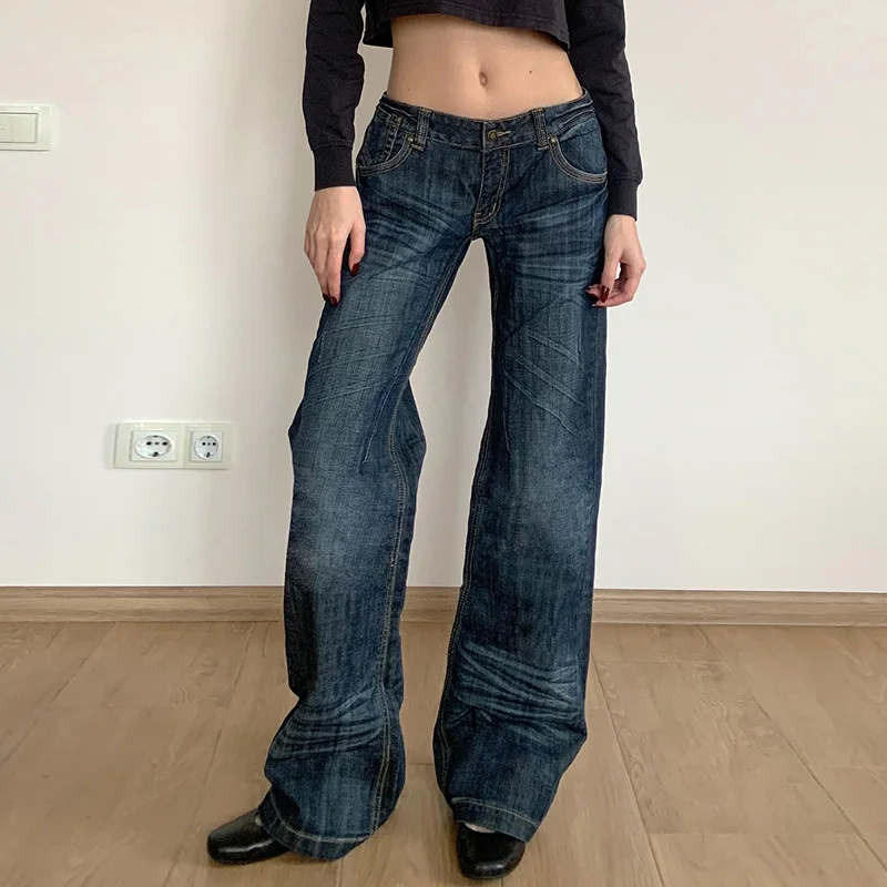 

American-style Retro Distressed Washed Loose Streetwear Jeans - Edgy Vintage Low-rise Slimming Casual Straight-leg Pants