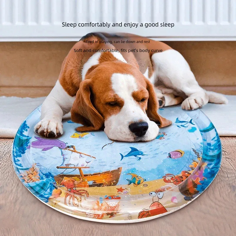 Pets Water Sensory Play Mat Thickened Inflatable Water Mat For Cat And Dog Playmat With Fish Sea Ocean Theme Sensory Toy Water