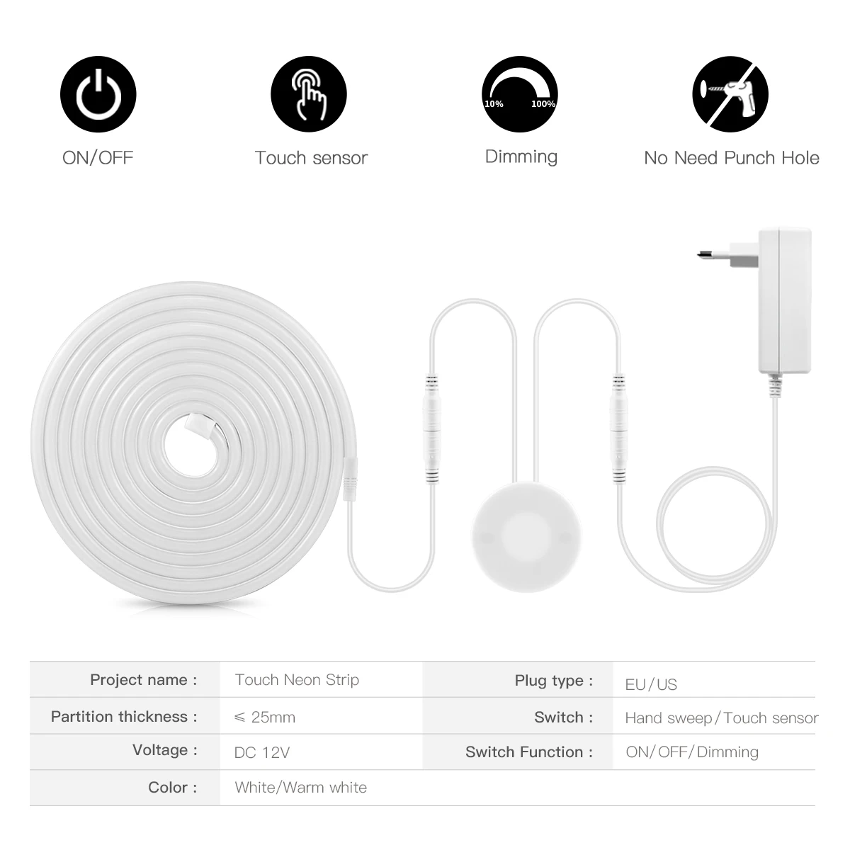 Hand Sweep Motion Sensor LED Strip 12V Night Light Penetrable Wood Dimmable Touch Switch Neon Tape LED Lights for Kitchen Decor