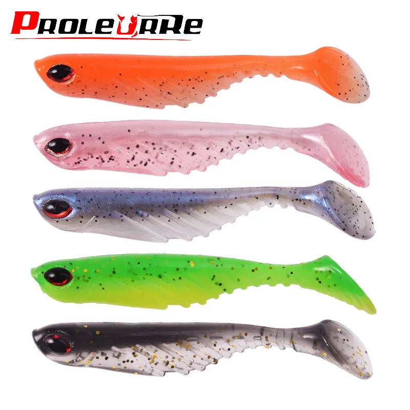 5 pièces yeux 3D ​   Silicone T queue poisson souple Lure7cm 2.8g gabarits Wobblers matériel de pêche appât en caoutchouc artificiel pour bar brochet truite