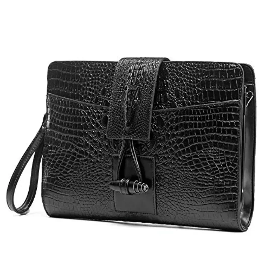

Fashion Men Clutch PU Leather Crocodile Pattern Crossbody Shoulder Bags Envelope Clutches with Wrist Strap
