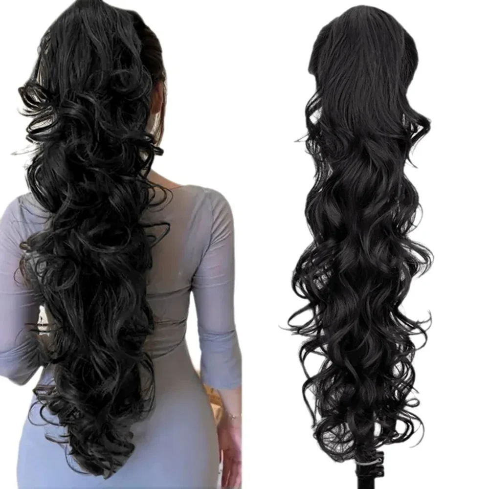 

30-дюймовый длинный хвостик для наращивания волос, цельный синтетический прямой вьющийся зажим из термостойкого волокна, шиньон для женщин на каждый день