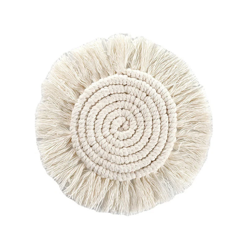 5PCS Coasters For Drinks Absorbent Macrame Handmade Cotton Coasters For Coffee Table, Boho Coaster Set With Tassels Heat