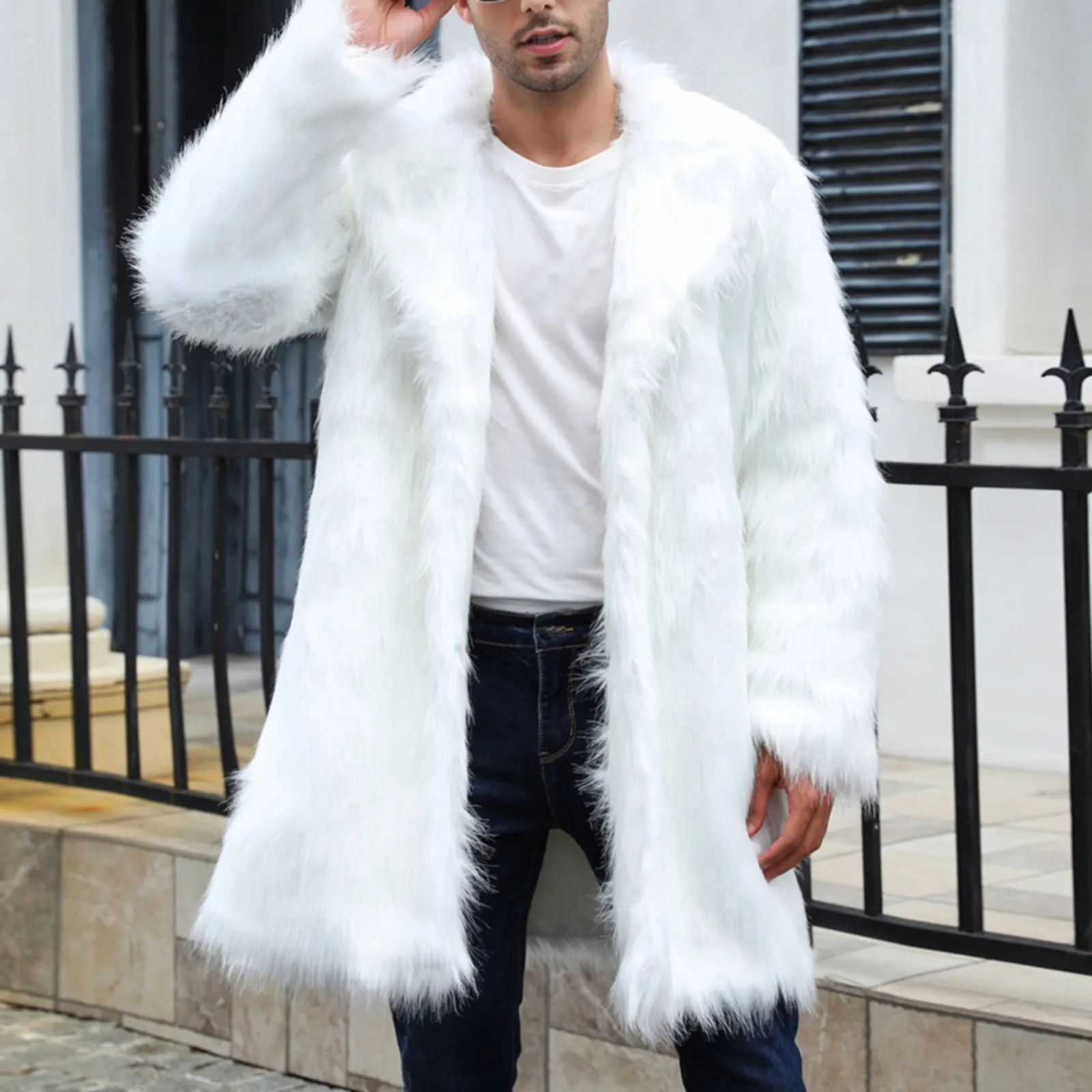 Winter Thick Fluffy Men Faux Fox Fur jackets Coat Long Sleeve Warm Shaggy Outerwear Luxury Fur Long Jacket Jackets Mens Clothing