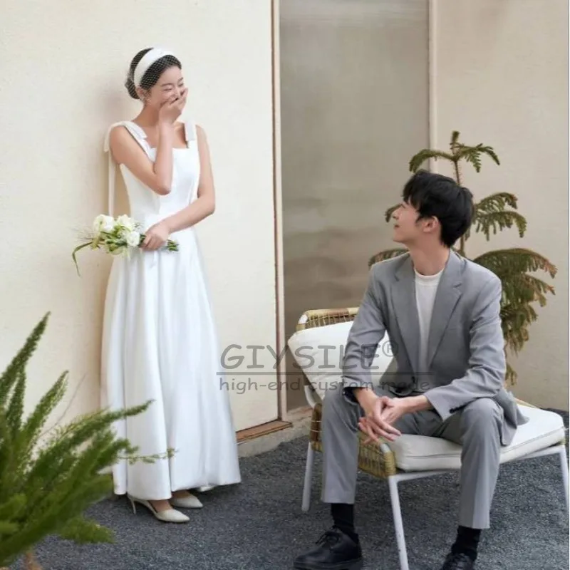 ชุดแต่งงานแบบเรียบง่ายสไตล์สลิงแฟชั่นจาก GIYSILE รุ่นใหม่ปี 2026 ทรงเอไลน์ผ้าซาตินประดับโบว์ ชุดราตรีสำหรับผู้หญิง ดีไซน์หรูหรา