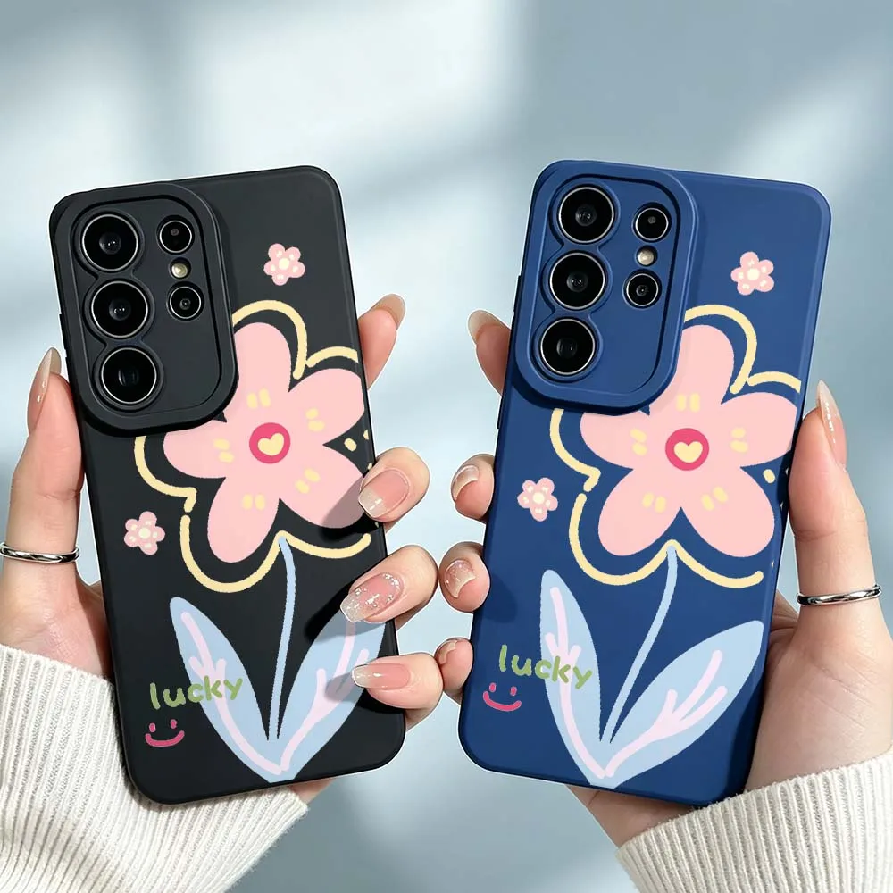 Cartoon Pink Flower Lucky Cover For Samsung Galaxy S26 S25 S24 S23 S22 S21 A55 A54 A35 A15 Ultra FE Plus Phone Case