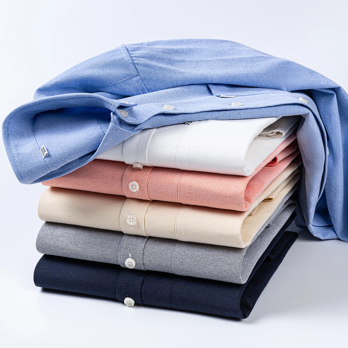 قمصان أكسفورد من القطن الخالص 100% للرجال بأكمام طويلة قمصان رسمية اجتماعية للأعمال ملابس كلاسيكية مصممة بجيب واحد للرجال #4