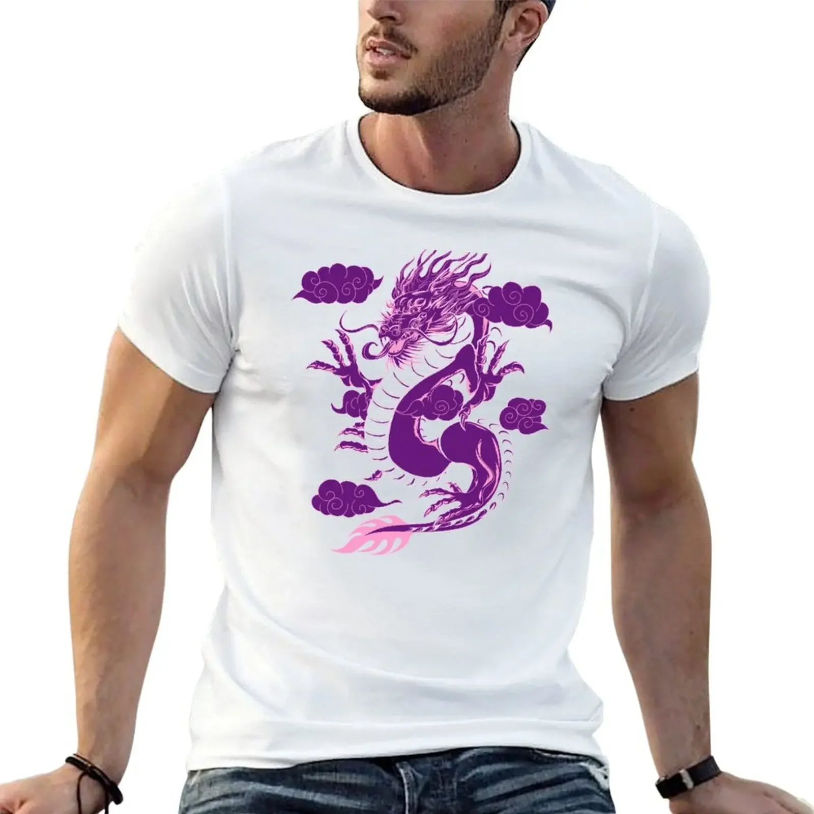 Purple and Pink Japanese Dragon T-Shirt designer shirts new edition street wear plus size tops mens champion t shirts