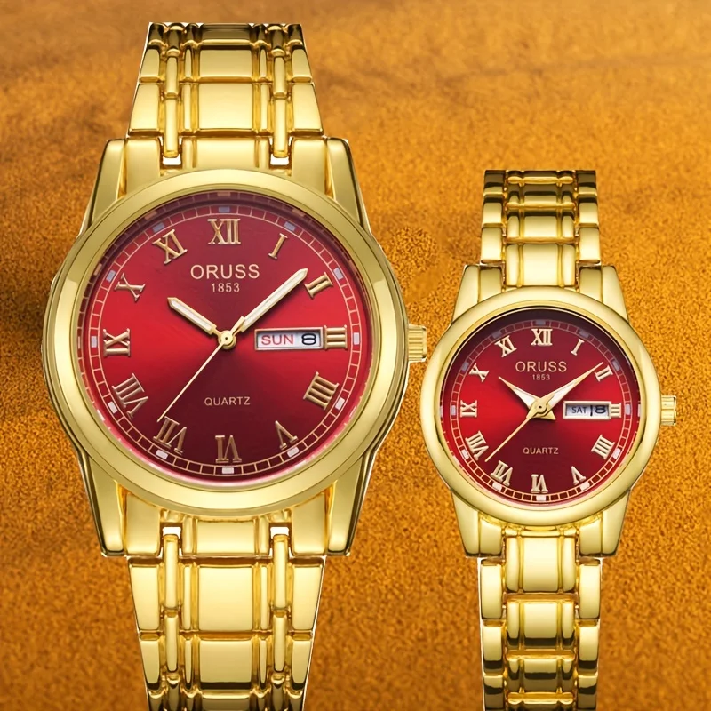 2pcs couple watches A pair of retro Chinese red Qixi Festival men's watch High-grade style women's watch durable gorgeous women'