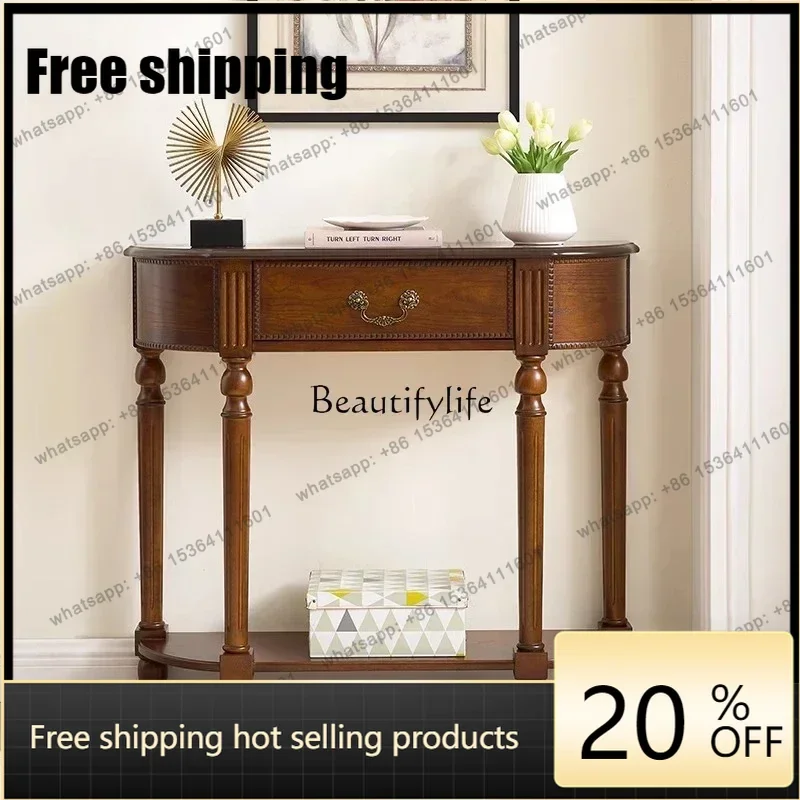 jj4   American Style Solid Wood Curved Entryway Cabinet Hallway Wall Cabinet Living Room Entryway