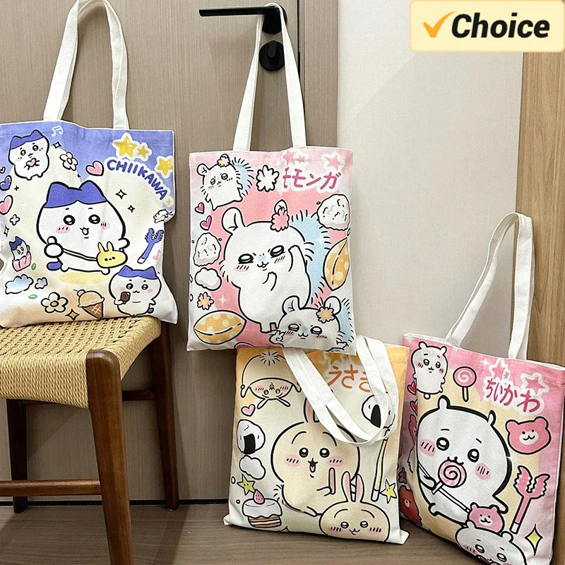 Chiikawa Canvas Bag Kawaii Anime Cute Hachiware Usagi Student Outdoor Cartoon Cosmetics Handbag Book Storage Bag Toy Girls Gifts