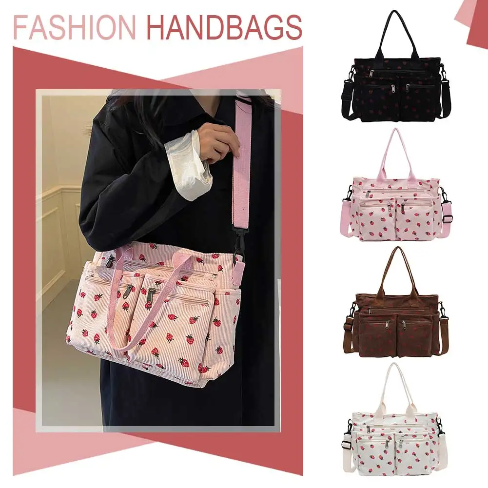 المرأة الفراولة حقيبة كتف موضة سروال قصير حمل حقيبة سعة كبيرة أنيق حقيبة كروسبودي حزام قابل للتعديل حقيبة السفر في الهواء الطلق
