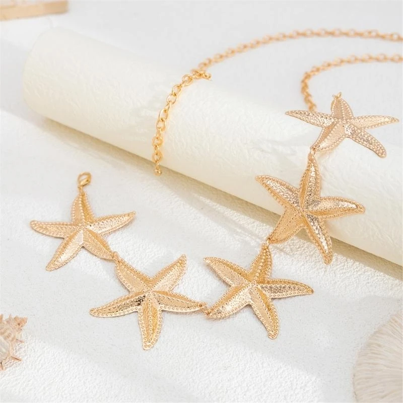 39BD Starfishes Padrão Chaídpe Cadeia férias férias Cadeia para a praia feminina
