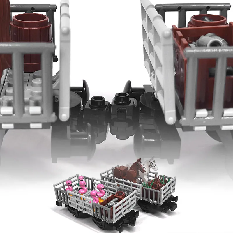 Train Animal Transport Carriage Connected MOC Building Blocks Livestock Freight Track Bricks Toys Rail Car Compatible With LEGO