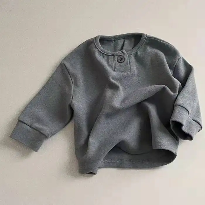 Korean Style Solid Button Fashion O Neck Baby Hoodies Long Sleeve Loose Casual Streetwear Newborn Kids Sweatshirt