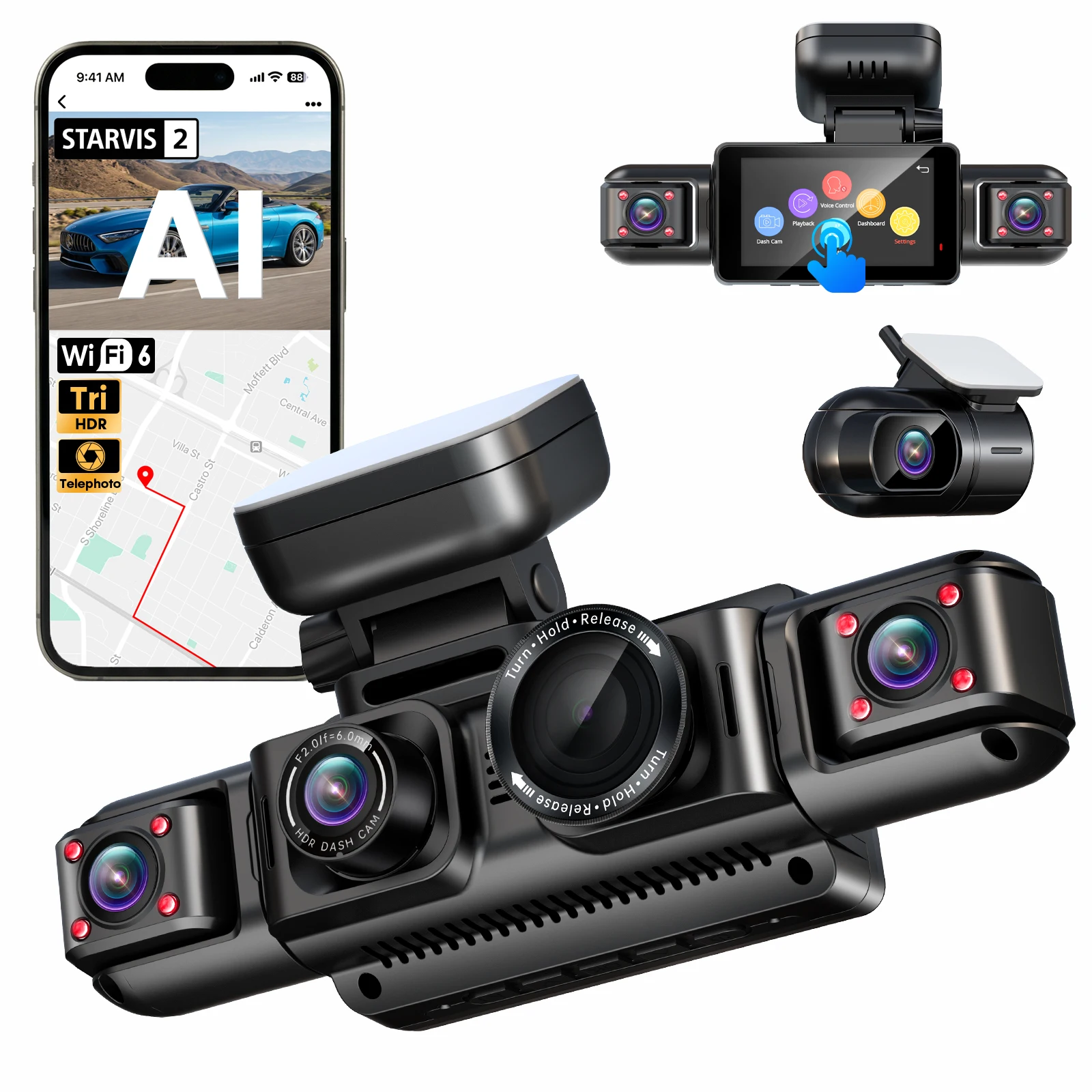 HUPEJOS N800 5CH 360° 4K Dash Cam, DMS AI Driver Monitor, 3