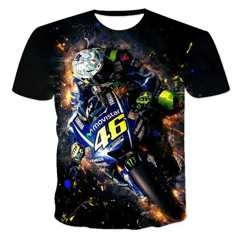 2024 Summer Street Motorcycle Racing T-shirt for Men's Cool and Popular Print Pattern Fashion Short Sleeve Sports Trend