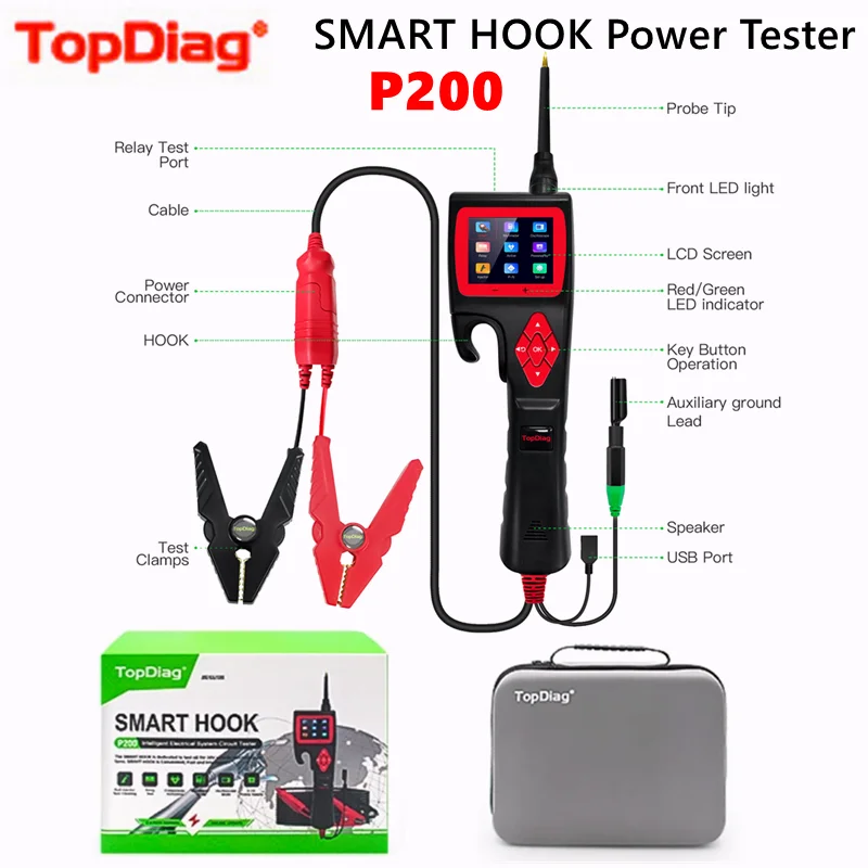 TopDiag P200 SMART HOOK Power Tester Probe Car Circuit Analyzer Tester Digital Test Electrical System Detector Multilingual