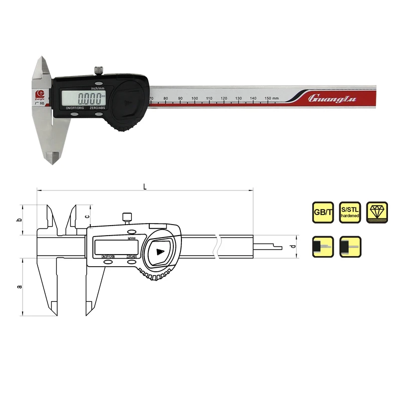 Guanglu High Accuracy Digital Caliper,resolution 0.005mm,accuracy ±0.02mm，mm/inch,auto power-off,0-150/200/300mm