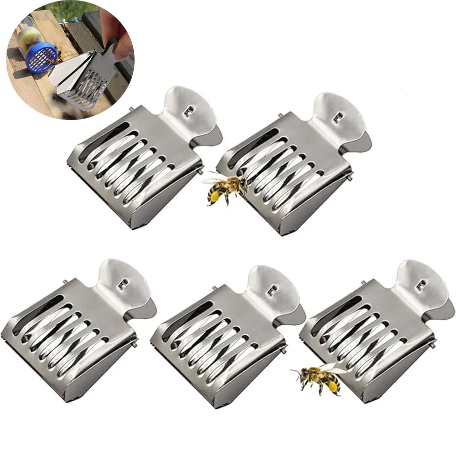 

5Pack Stainless Steel Beekeeping Clip Queen Bee Cage Catcher Easy To Observe Bees Beekeeper Tool Equipment