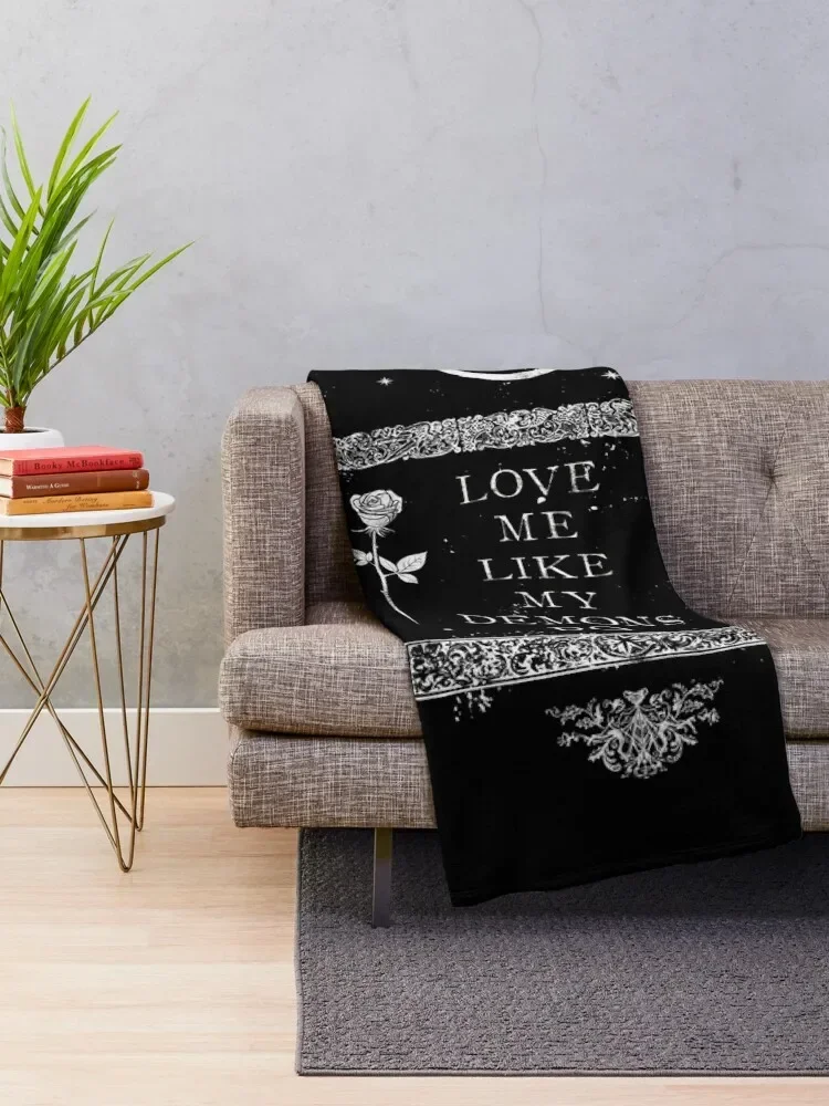 Occult Gothic Grunge Love Me Like My Demons Do Witch Moon design Throw Blanket Thins Sofas manga Picnic Blankets