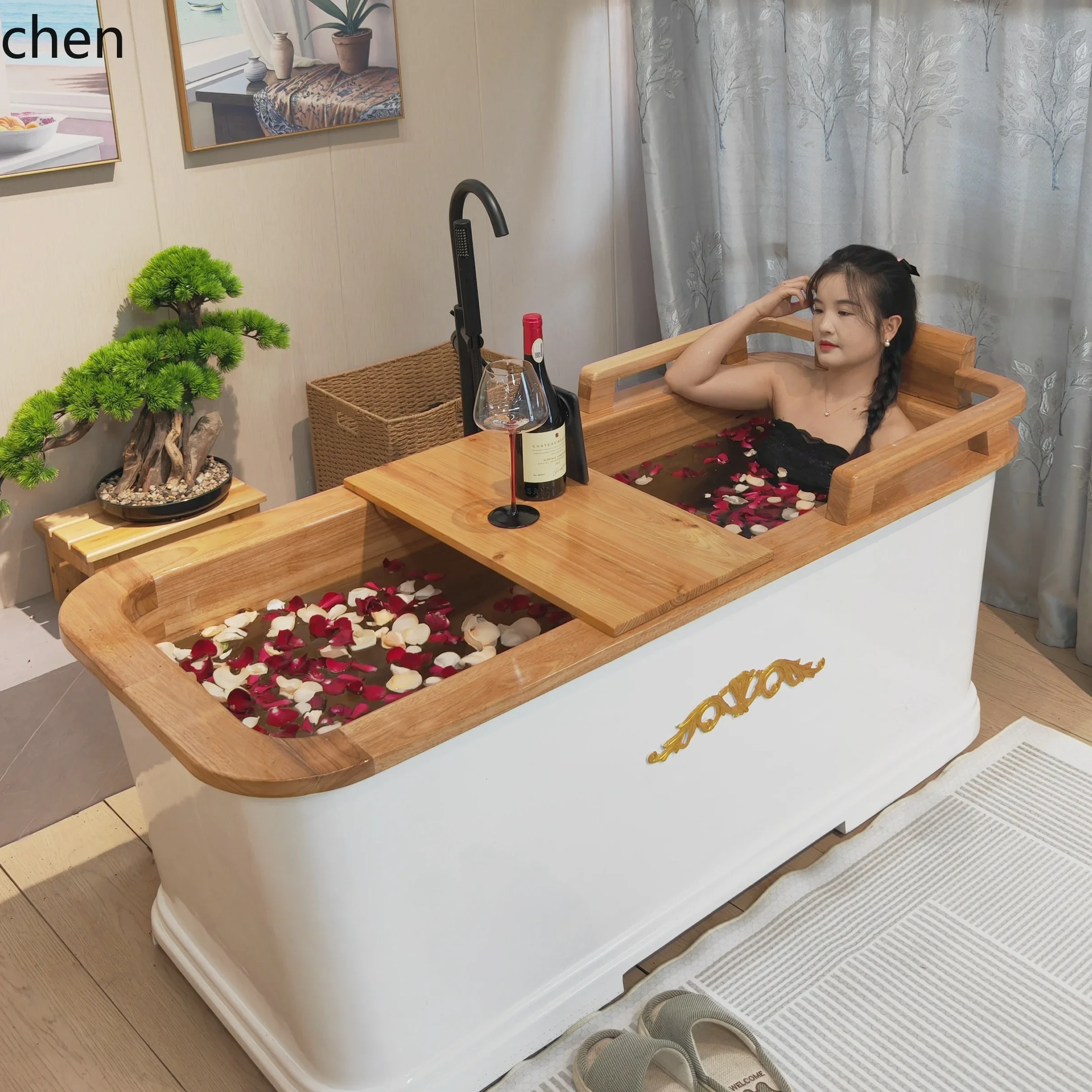 YFY Wooden Bathtub  Tub Home Use Freestanding  Model