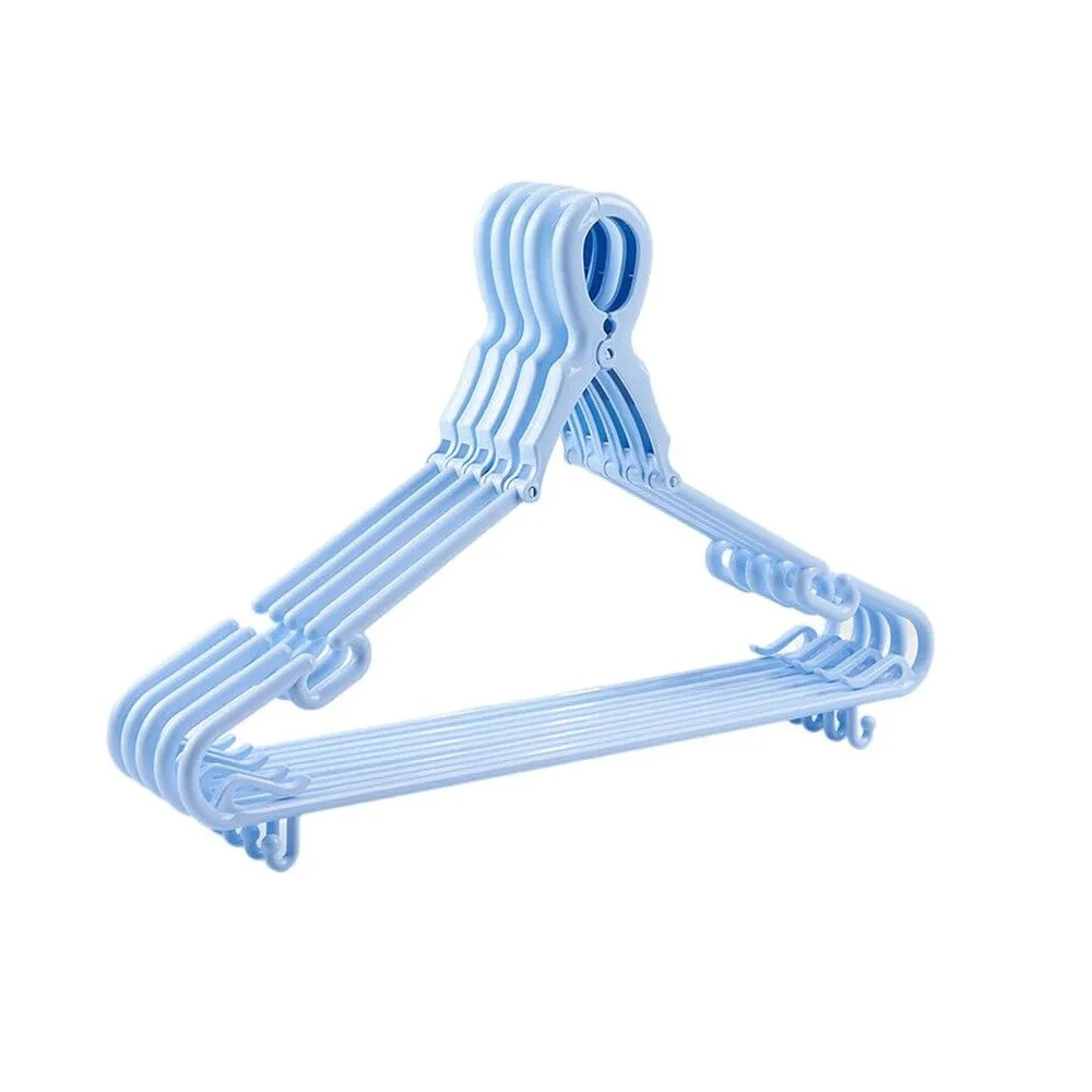 5 Piece Heavy Duty Windproof Clothes Hanger & Reliable Space Saving Laundry Rack Set Plastic Blue Perfect for