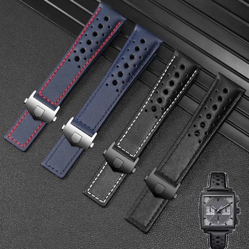 For TAG Heuer Monaco Watchband CAW211M 211P CAW211R 211T breathable 22mm Genuine Leather band Men's Folding buckle