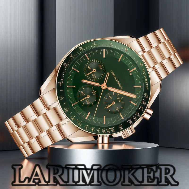 LARIMOKER 40mm Men's Chronograph Watch VK63 Quartz Movement Stainless Steel Strap Green Dial Sapphire Glass Water Resistant