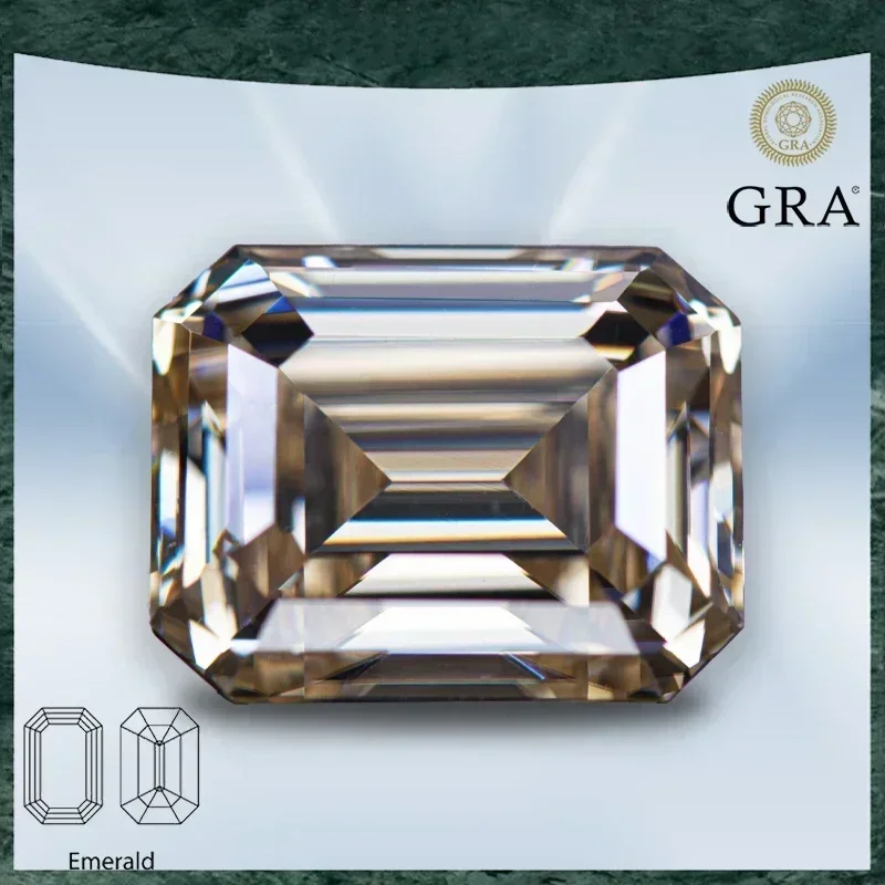 Moissanite Stone Natural Colour Emerald Cut Tea Yellow VVS1 with GRA Certificate for Gemstone Charms Top Jewelry Making Material