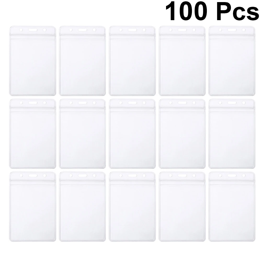 

100 Pcs PVC Chest Card Holder Waterproof ID Badge Holders Name Tags for Student Travel Office School Identification Card Pouch