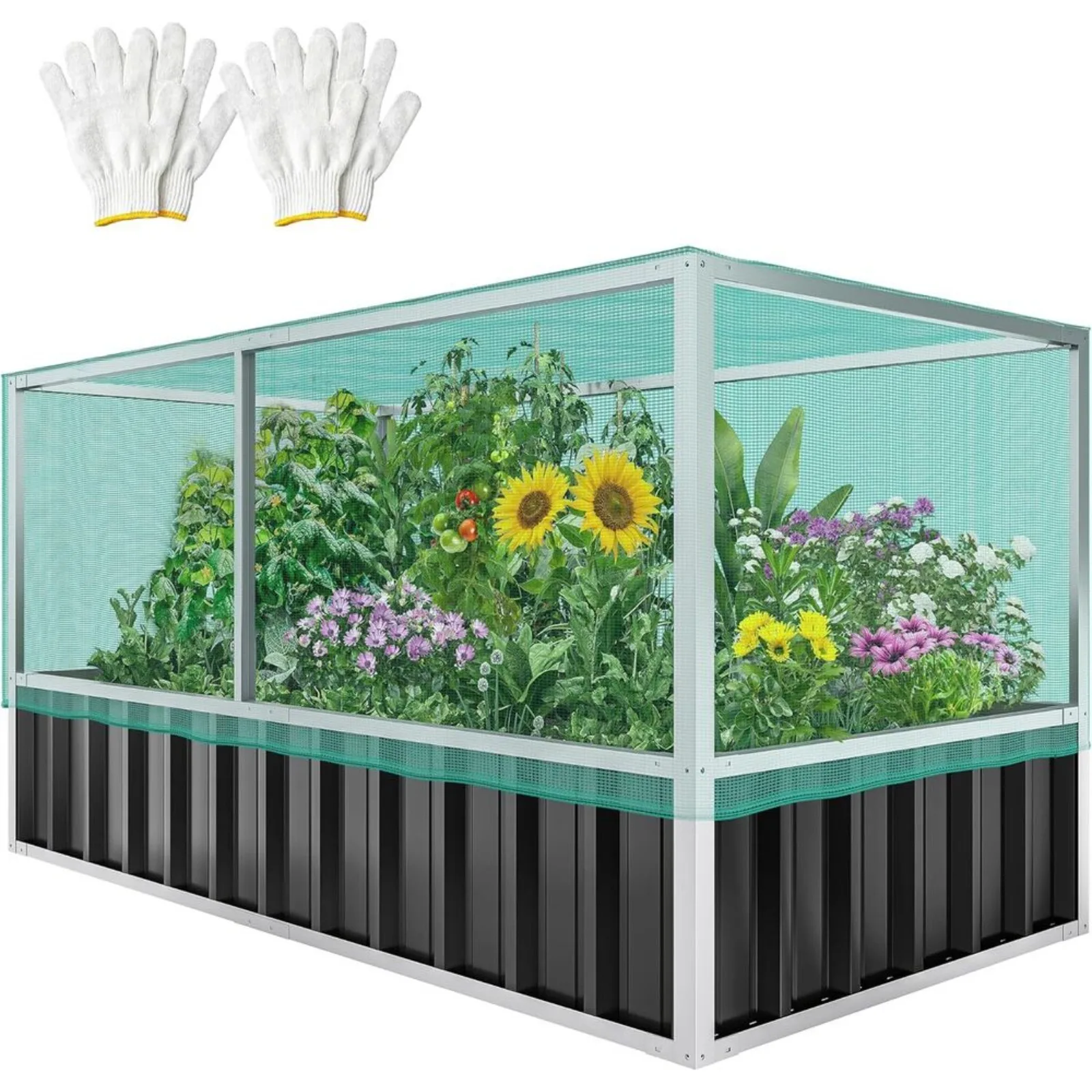 US 5.7x3x2.3FT Large Raised Garden Bed with Anti Bird Protection Netting Structure