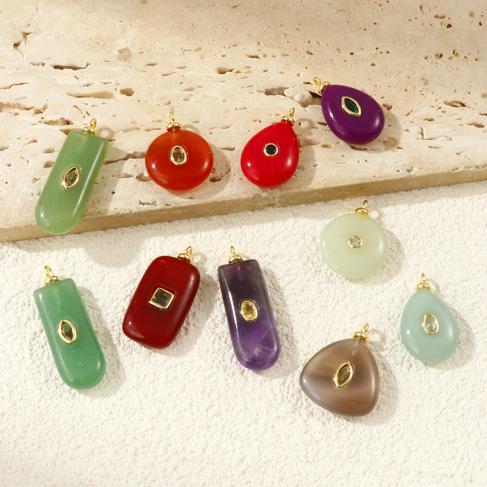 1 قطعة كلاسيكية خمر الأرجواني الأحمر الأحجار الكريمة سحر النحاس هندسية الحجر الطبيعي 18K الذهب الحقيقي مطلي قلادة Findings بها بنفسك النتائج #4