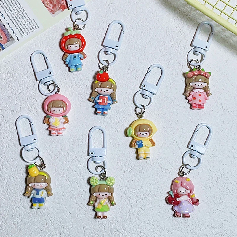 Chaveiro de desenhos animados doces para meninas Chaveiro de resina bonito Pingente de mochila escolar Caso de fone de ouvido Pendurado Decoração Chaveiro