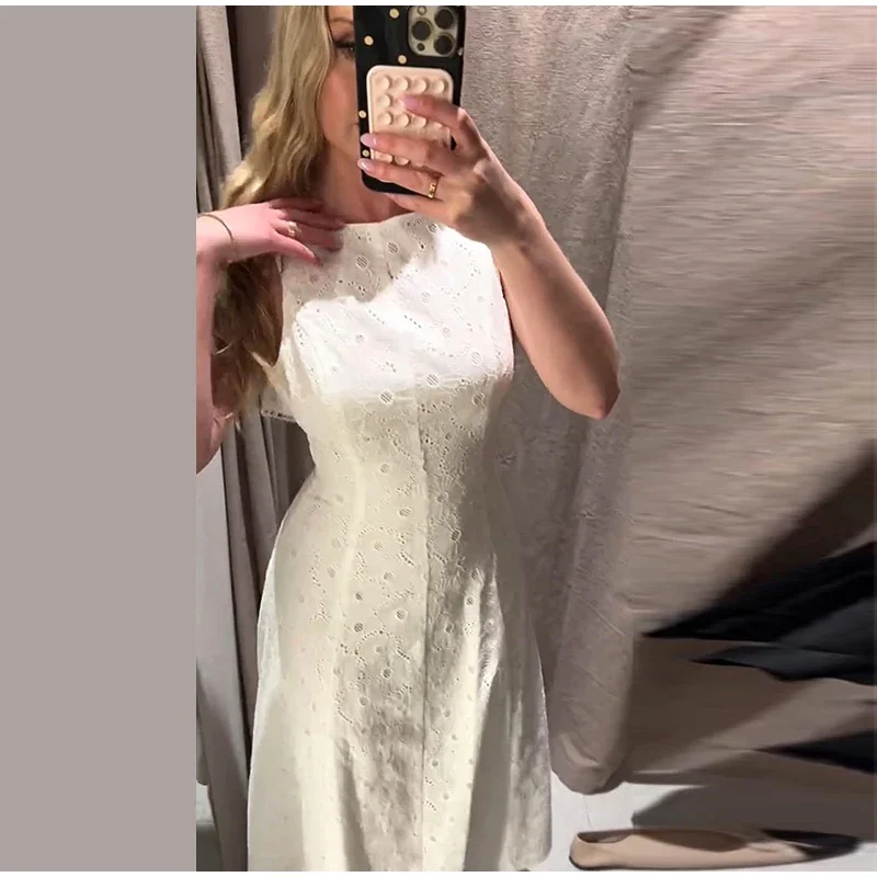Spitzenkleid mit Rückenausschnitt und Taillenbund, langes, sexy Damenkleid mit O-Ausschnitt, ärmellos, Schnürung, figurbetont, charmantes Alltagskleid, Vestido – Detail 8