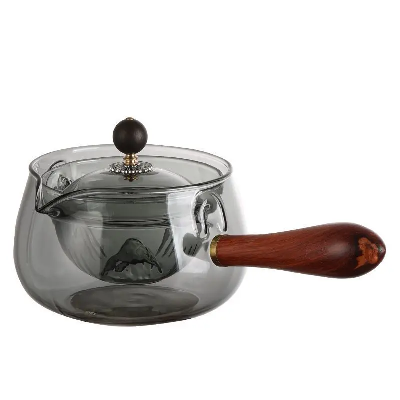 Portable Tea Set Glass Fine Tea Pot Office Home Open Fire Heating Wooden Handle 360 Degree Rotation Heat-resisting Teapot ZD122