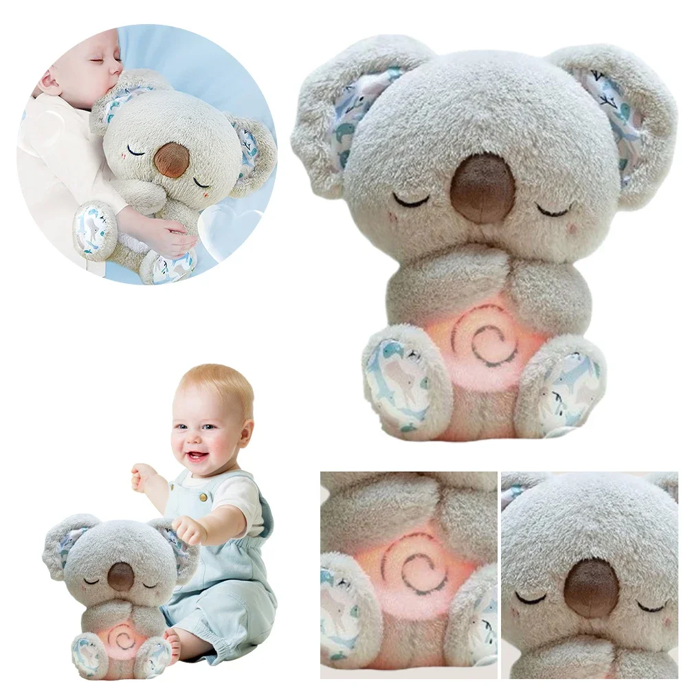 Simpatica bambola Koala Comfort con luci musicali movimento di respirazione ritmica peluche peluche musicale per neonati