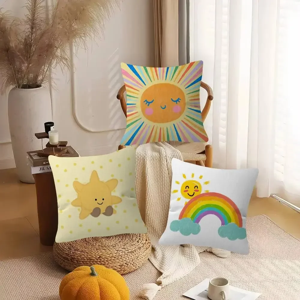 Cartoon rainbow Smiling sun Pillow Cover Soft Decor Throw Pillow Case 45x45cm Couch Home Decor for Living Room Sofa Party Gift