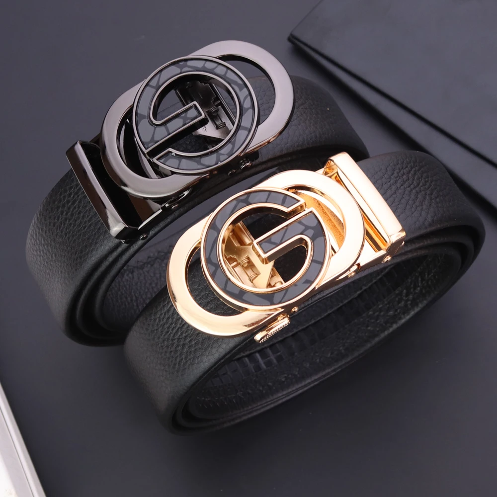 Ceinture en cuir véritable pour hommes, alliage métallique, structure automatique, marque de luxe, environnement de taille, sangle masculine