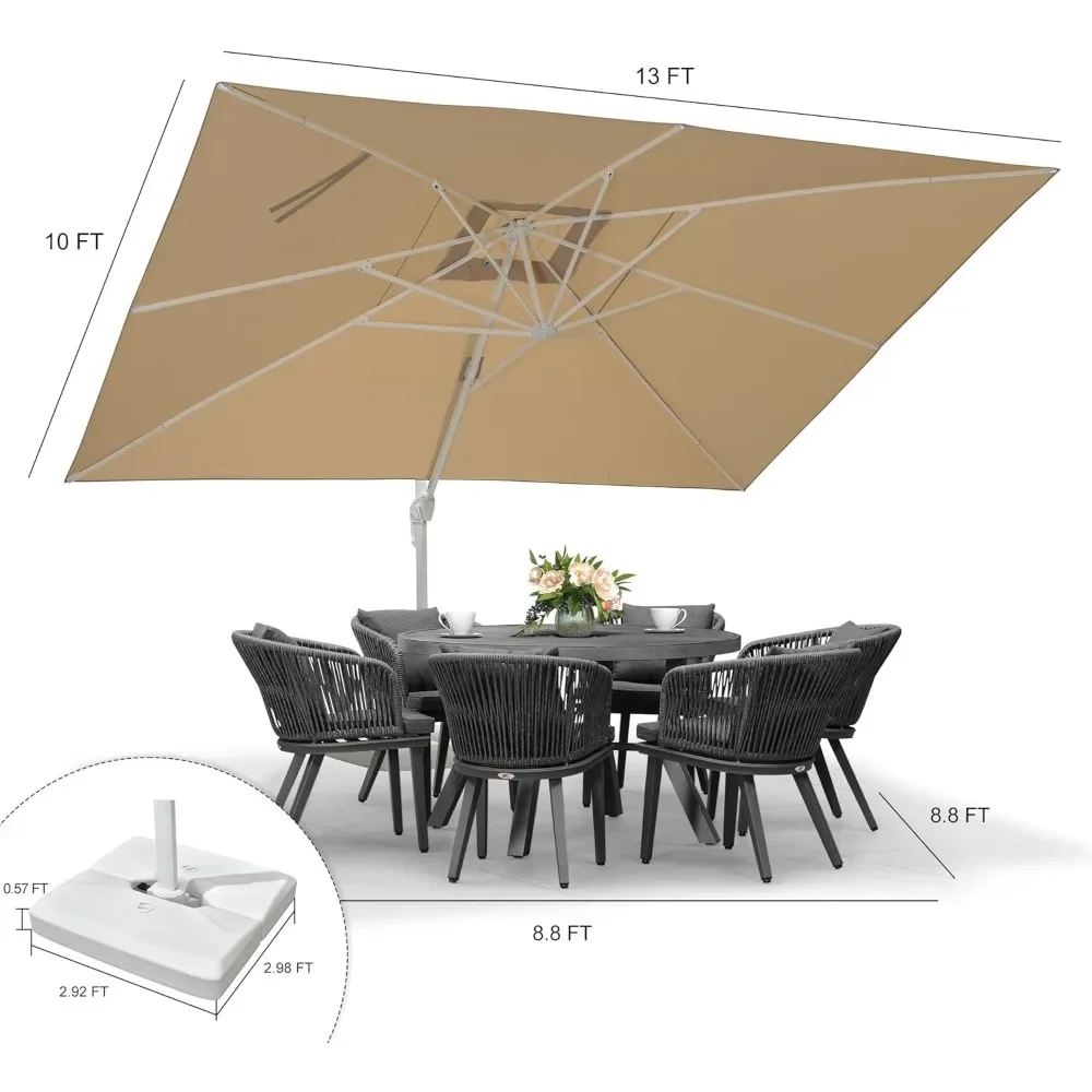 10' × 13' Patio Umbrella with Base White Cantilever Umbrella Square Outdoor Offset Umbrella Windproof with 360° Rotation