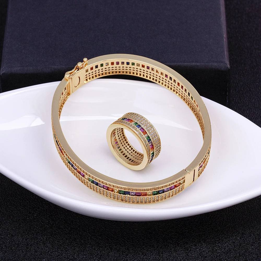 Nidin Exquisite Fashion Bracelet and Ring 2 Pieces Classic Banquet Wedding Party Jewelry Sets Birthday Gift  Accessories Design